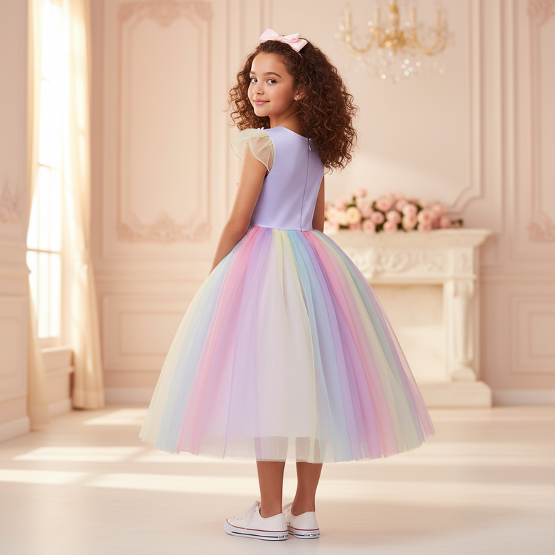 lavender unicorn rainbow ball gown dress - back