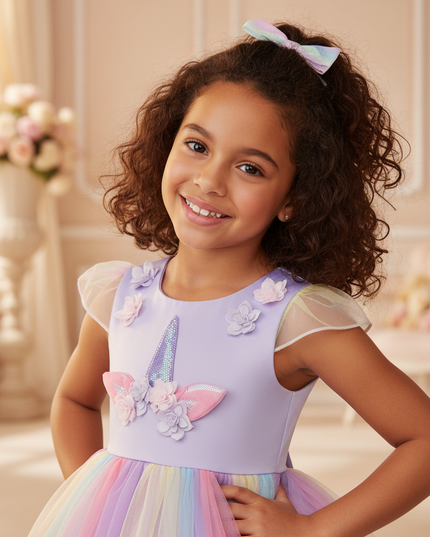 lavender unicorn rainbow ball gown dress - detail