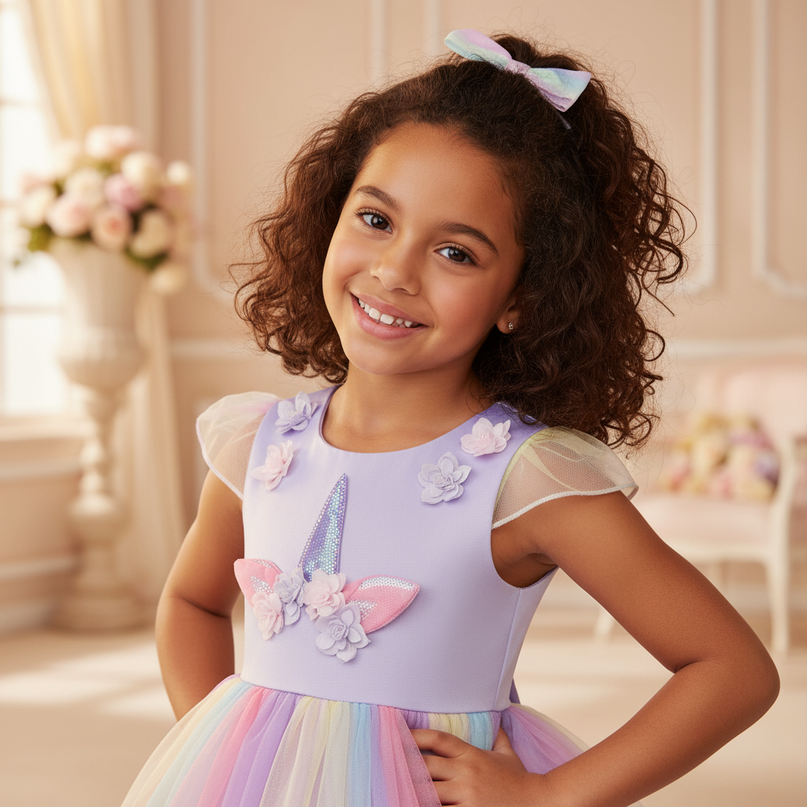 lavender unicorn rainbow ball gown dress - detail