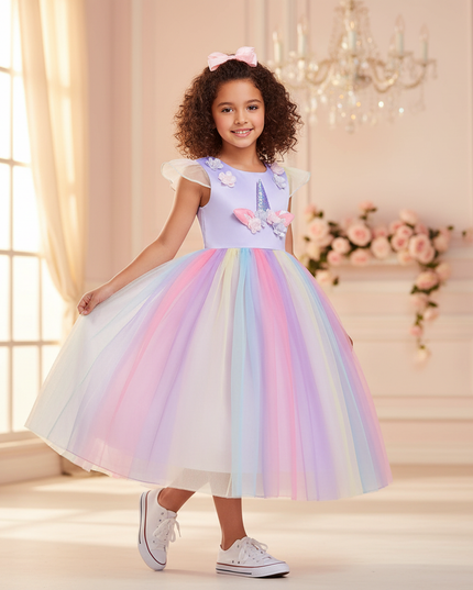 lavender unicorn rainbow ball gown dress - front