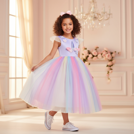 lavender unicorn rainbow ball gown dress - front