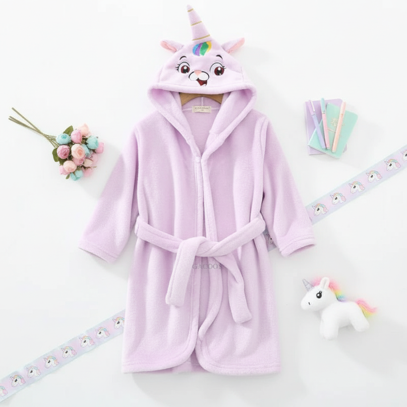 lavender unicorn robe - flat-lay