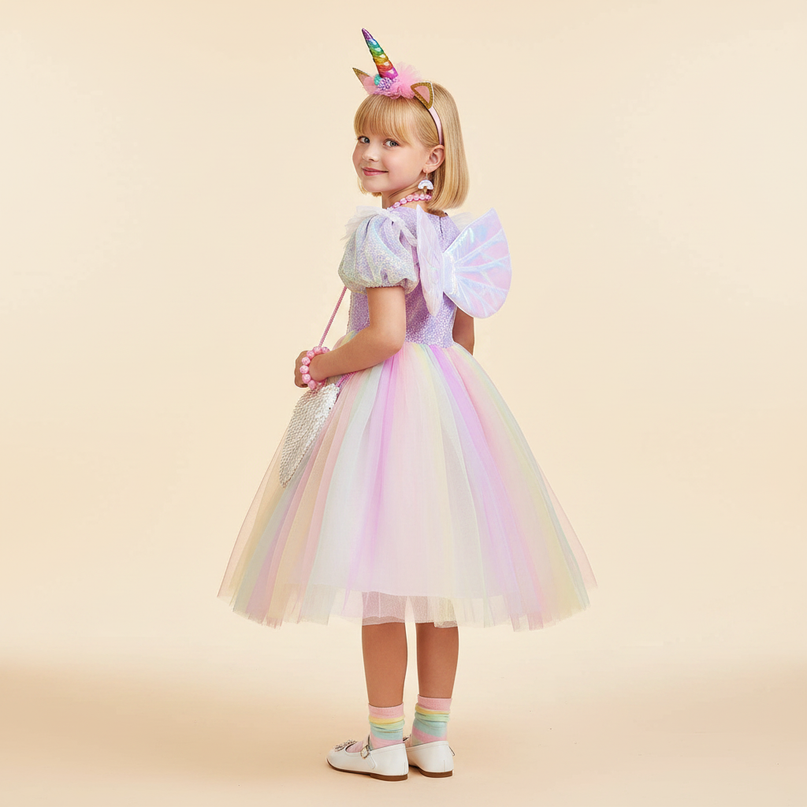 lavender unicorn sequin dress accessories - back