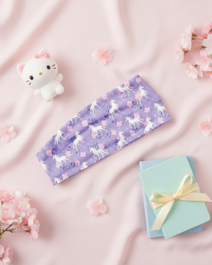 lavender unicorn sport headband - flat-lay