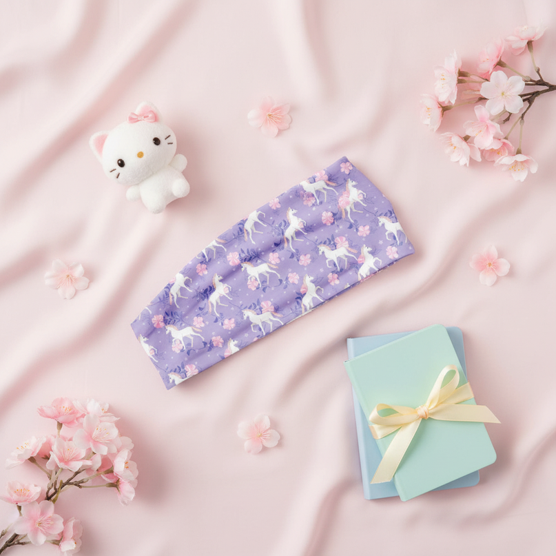 lavender unicorn sport headband - flat-lay