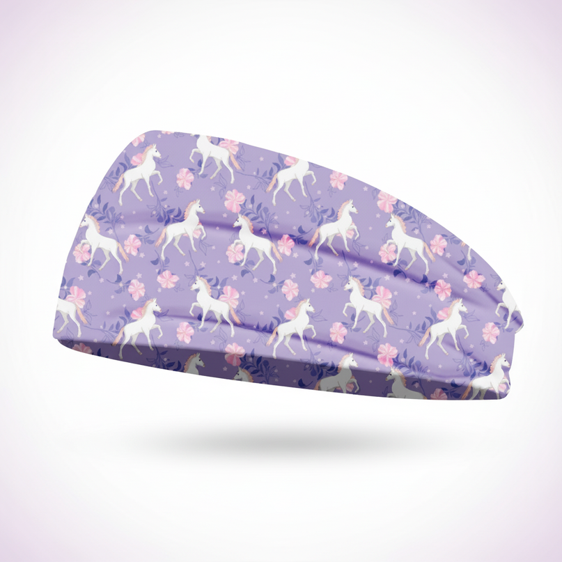 lavender unicorn sport headband - white-bg