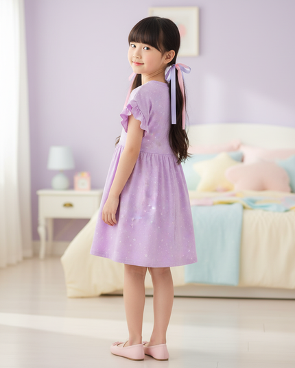lavender unicorn star applique dress - back