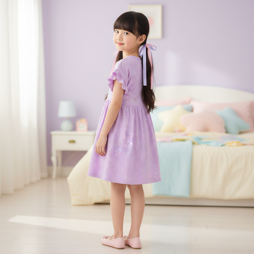 lavender unicorn star applique dress - back