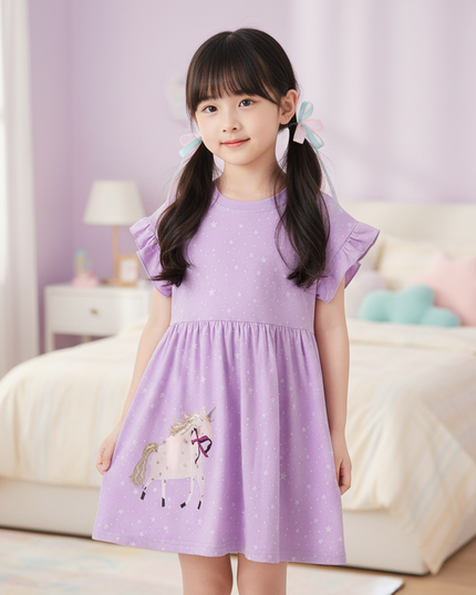 lavender unicorn star applique dress - detail