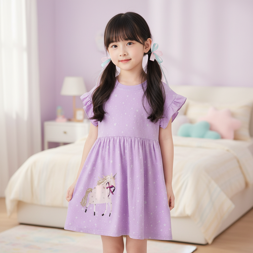 lavender unicorn star applique dress - detail