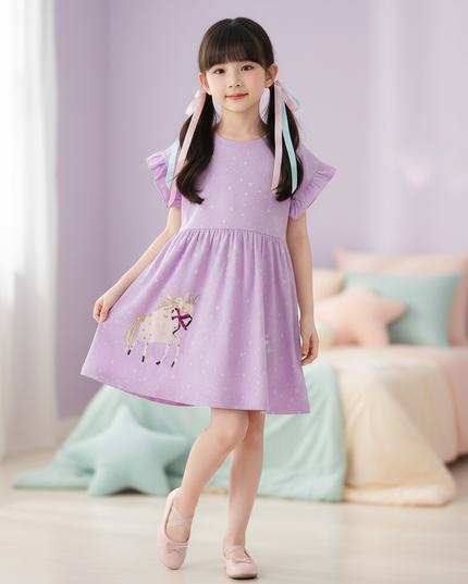 lavender unicorn star applique dress - front