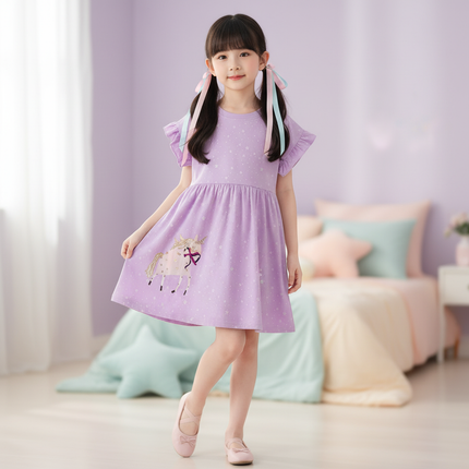 lavender unicorn star applique dress - front