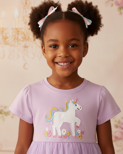 lavender unicorn tulle applique dress - detail