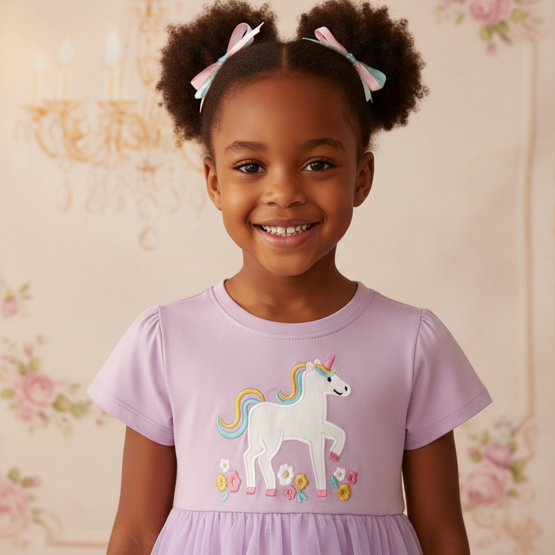 lavender unicorn tulle applique dress - detail