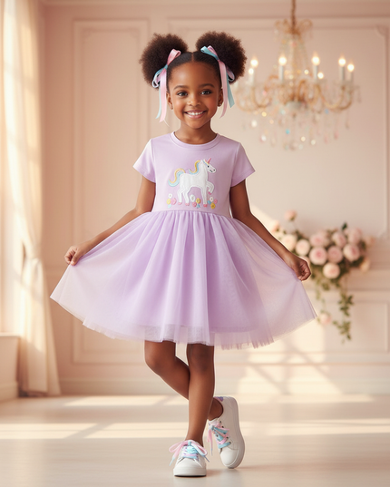 lavender unicorn tulle applique dress - front