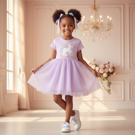 lavender unicorn tulle applique dress - front