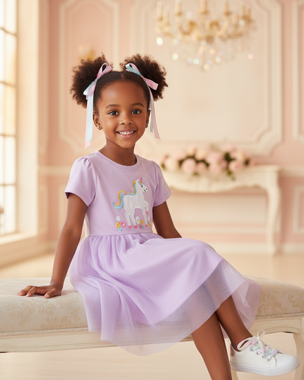 lavender unicorn tulle applique dress - sitting