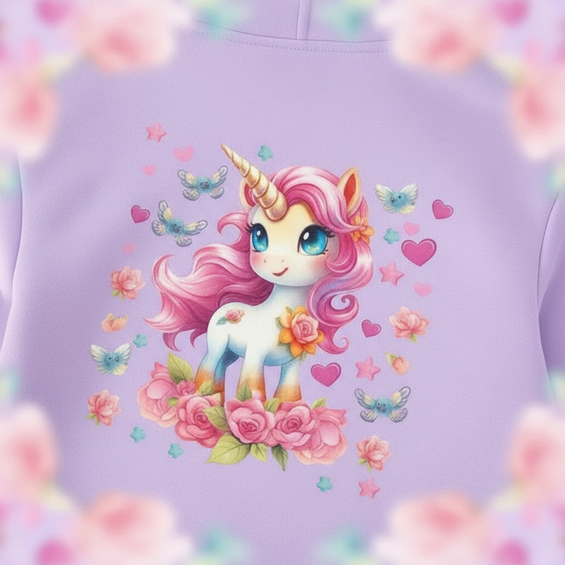 lavender unicorn zip hoodie - detail