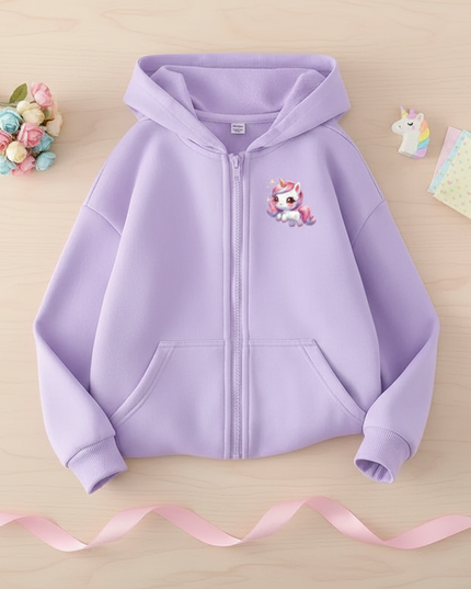 lavender unicorn zip hoodie - flat-lay