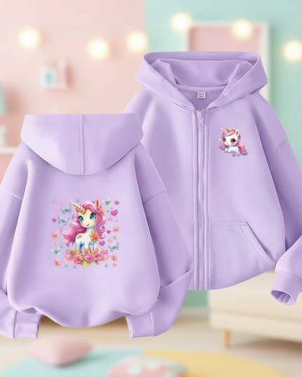 lavender unicorn zip hoodie - lifestyle