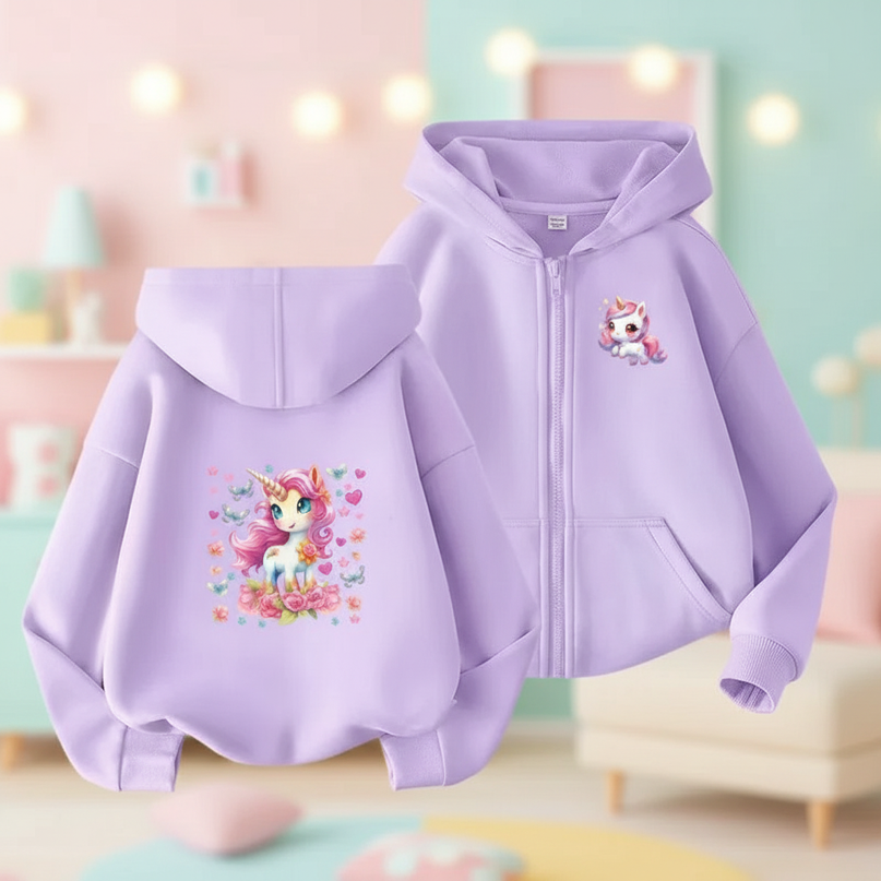 lavender unicorn zip hoodie - lifestyle