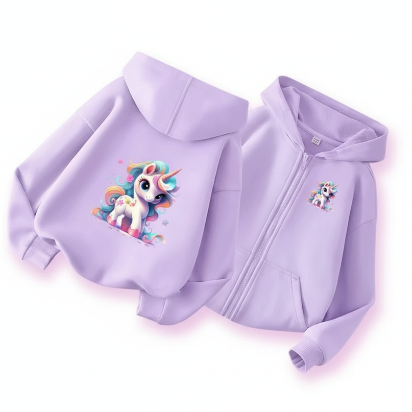 lavender unicorn zip up hoodie - white-bg