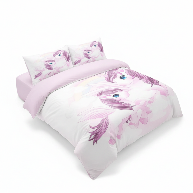 lavender winged unicorn bedding - white-bg