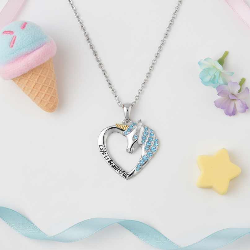 life beautiful unicorn necklace - flat-lay