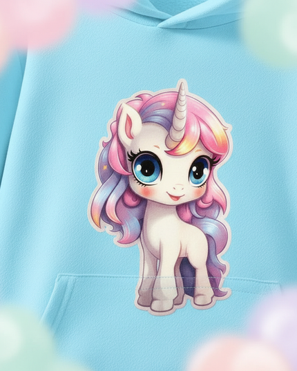 light blue unicorn hoodie kids - detail