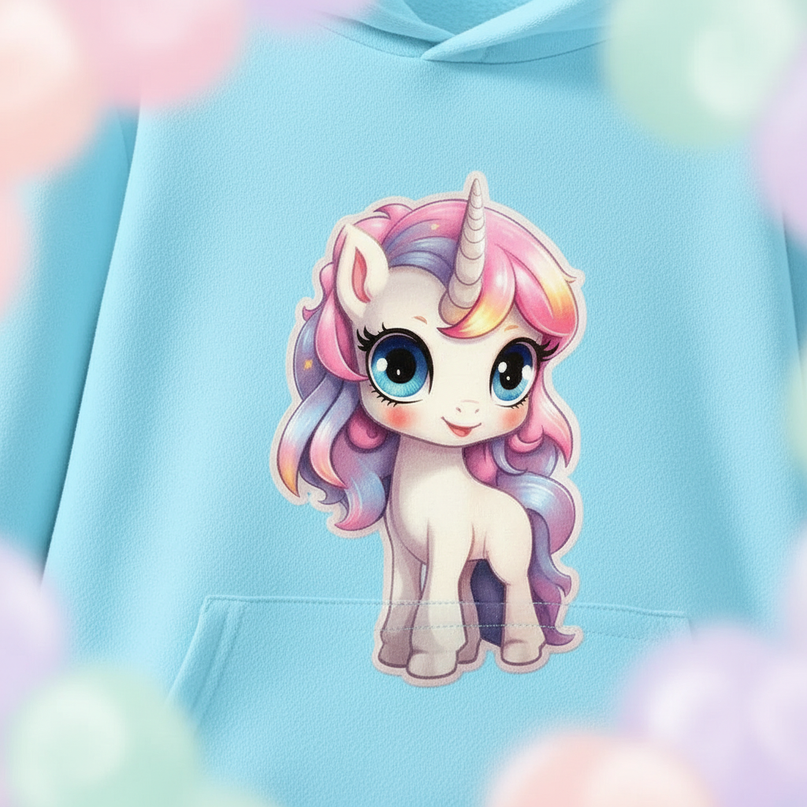 light blue unicorn hoodie kids - detail