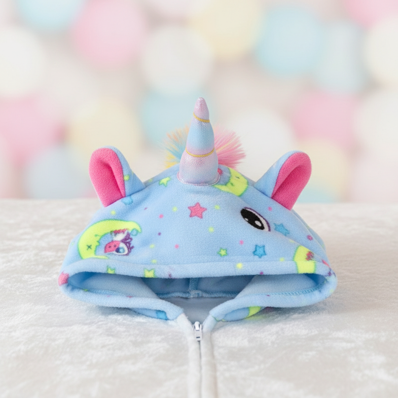 light blue unicorn onesie - detail
