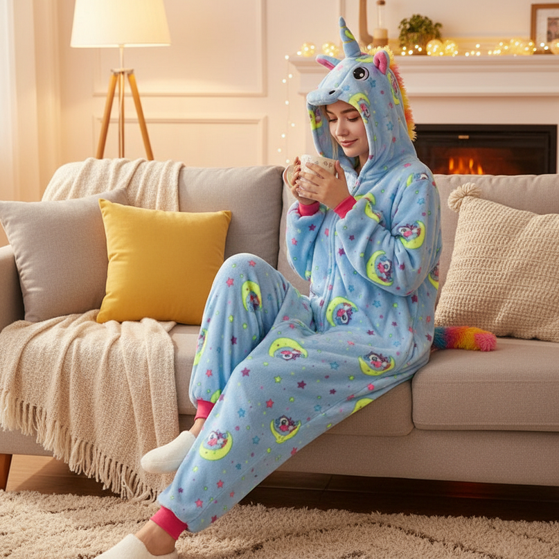 light blue unicorn onesie - lifestyle