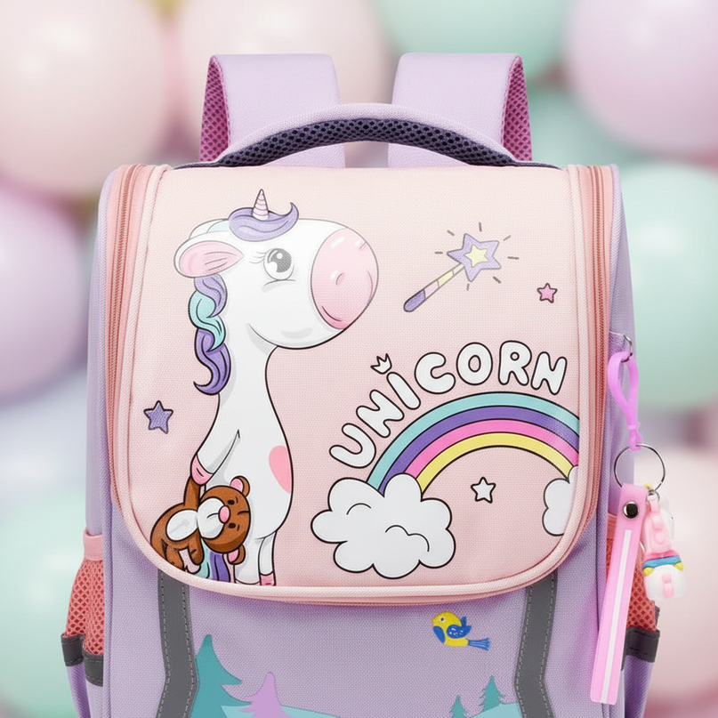 light purple unicorn orthopedic bag backpack - detail