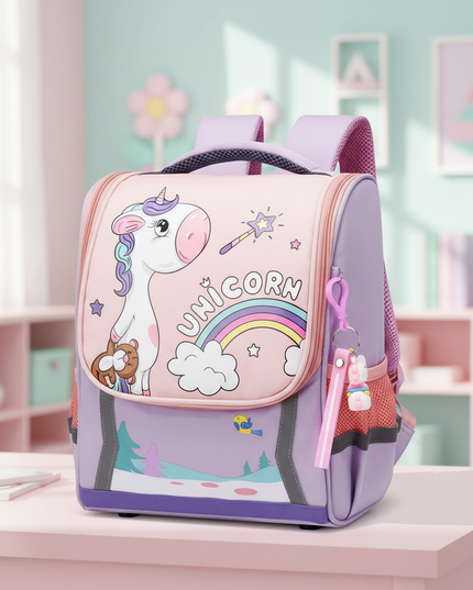 light purple unicorn orthopedic bag backpack - lifestyle