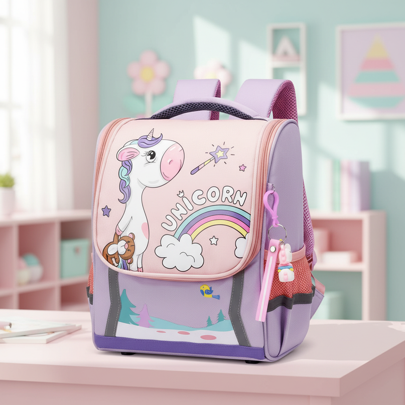 light purple unicorn orthopedic bag backpack - lifestyle
