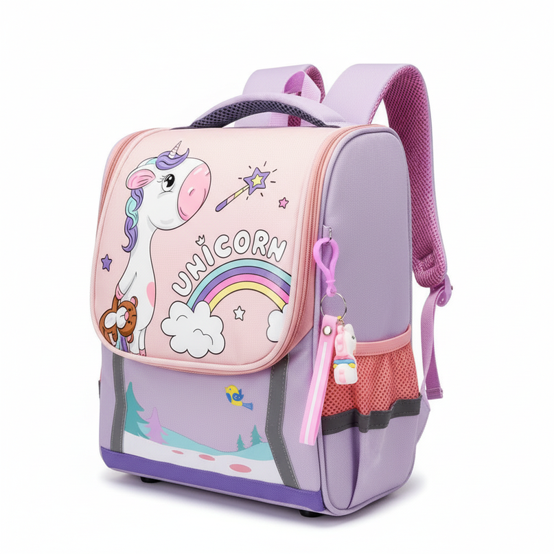light purple unicorn orthopedic bag backpack - white-bg