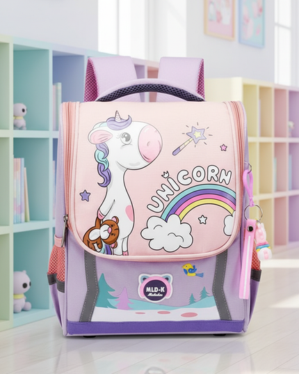 light purple unicorn school backpack - lifestyle