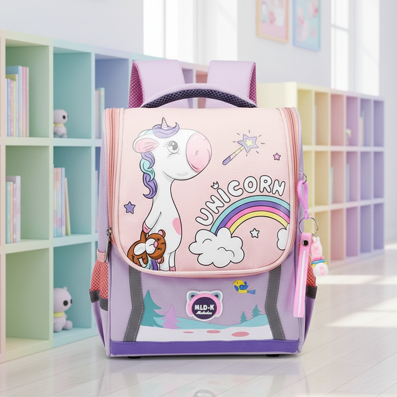 light purple unicorn school backpack - lifestyle
