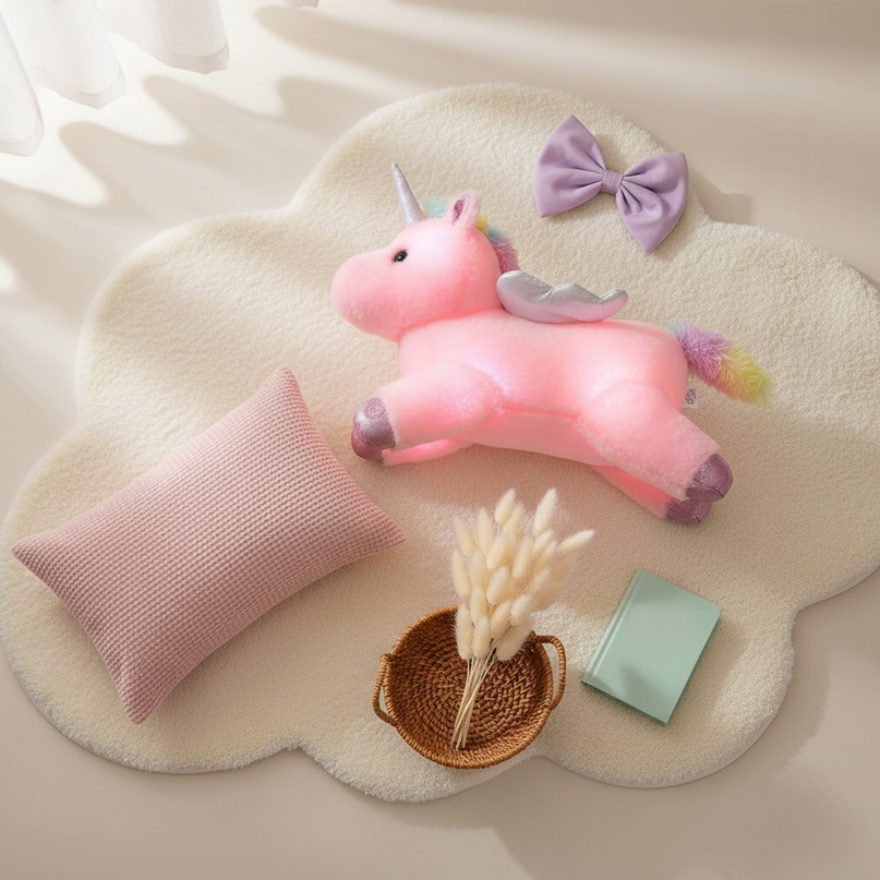 light up plush unicorn - flat-lay