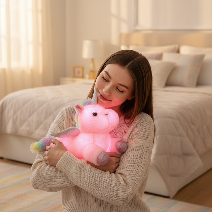 light up plush unicorn - in-use