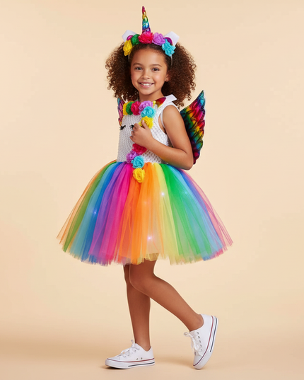 light up unicorn dress - three-quarter