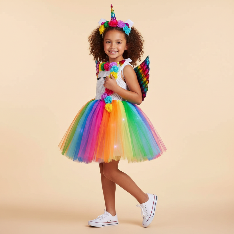 light up unicorn dress - three-quarter