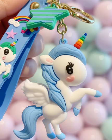 light up unicorn keychain - detail