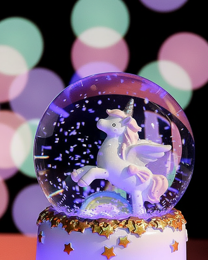 light up unicorn snow globe - detail