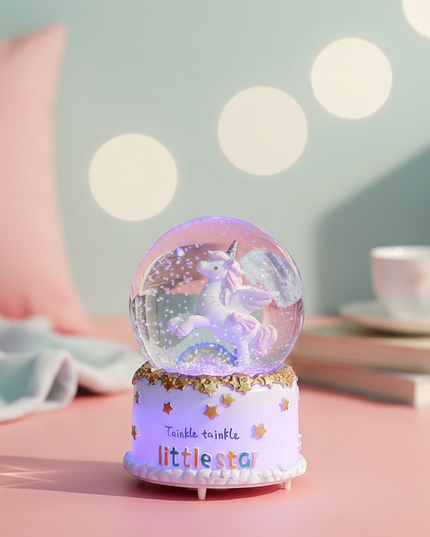light up unicorn snow globe - lifestyle