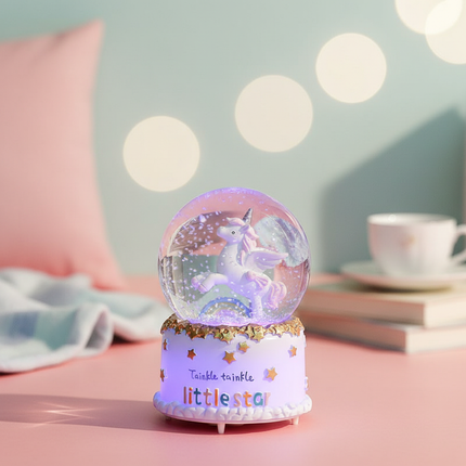 light up unicorn snow globe - lifestyle