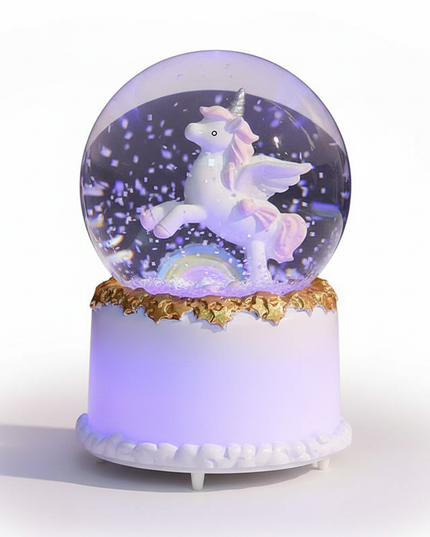 light up unicorn snow globe - white-bg