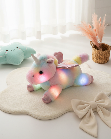 light up unicorn stuffed animal - flat-lay