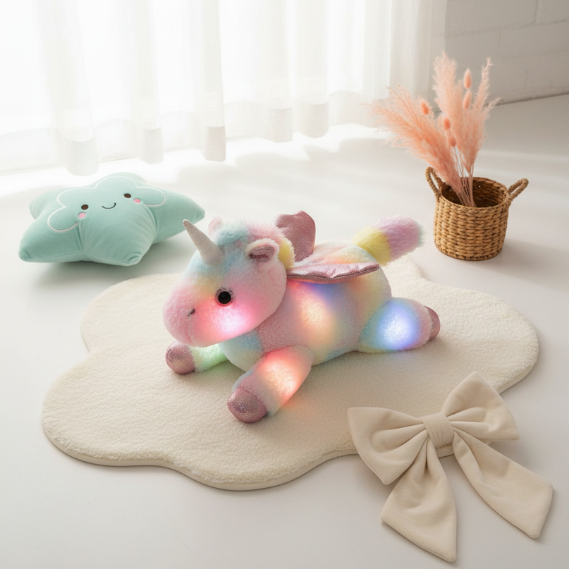 light up unicorn stuffed animal - flat-lay