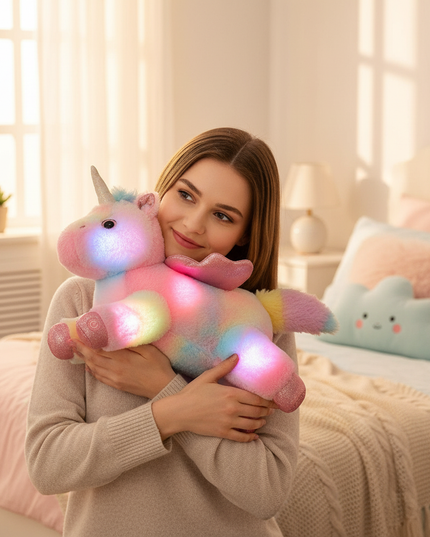 light up unicorn stuffed animal - in-use